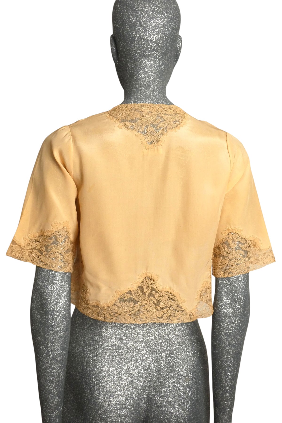 1930s Peach Silk & Lace Bed Jacket, Size-2