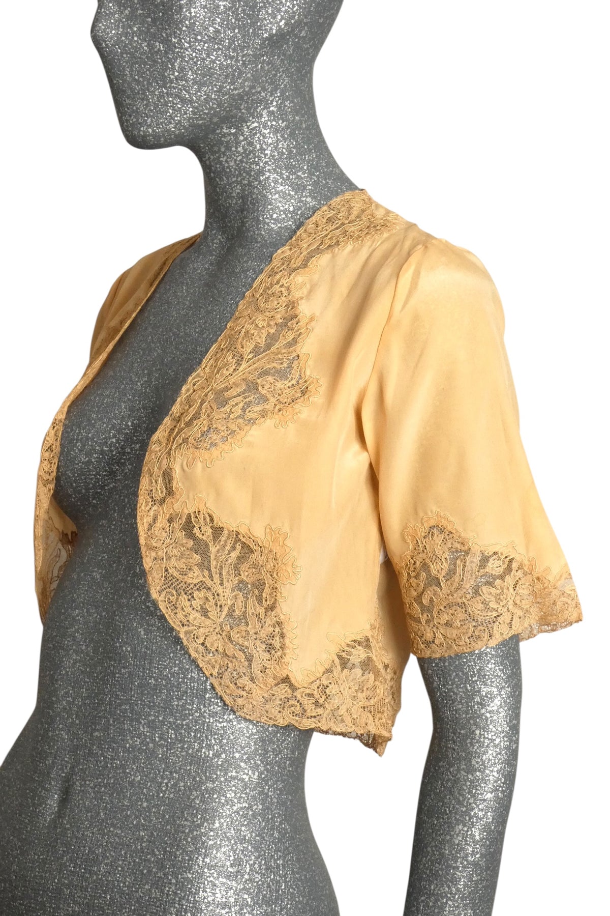 1930s Peach Silk & Lace Bed Jacket, Size-2