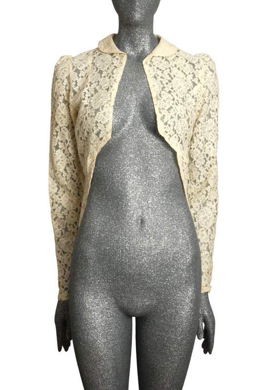1930s Ivory Lace Evening Coat, Size-2