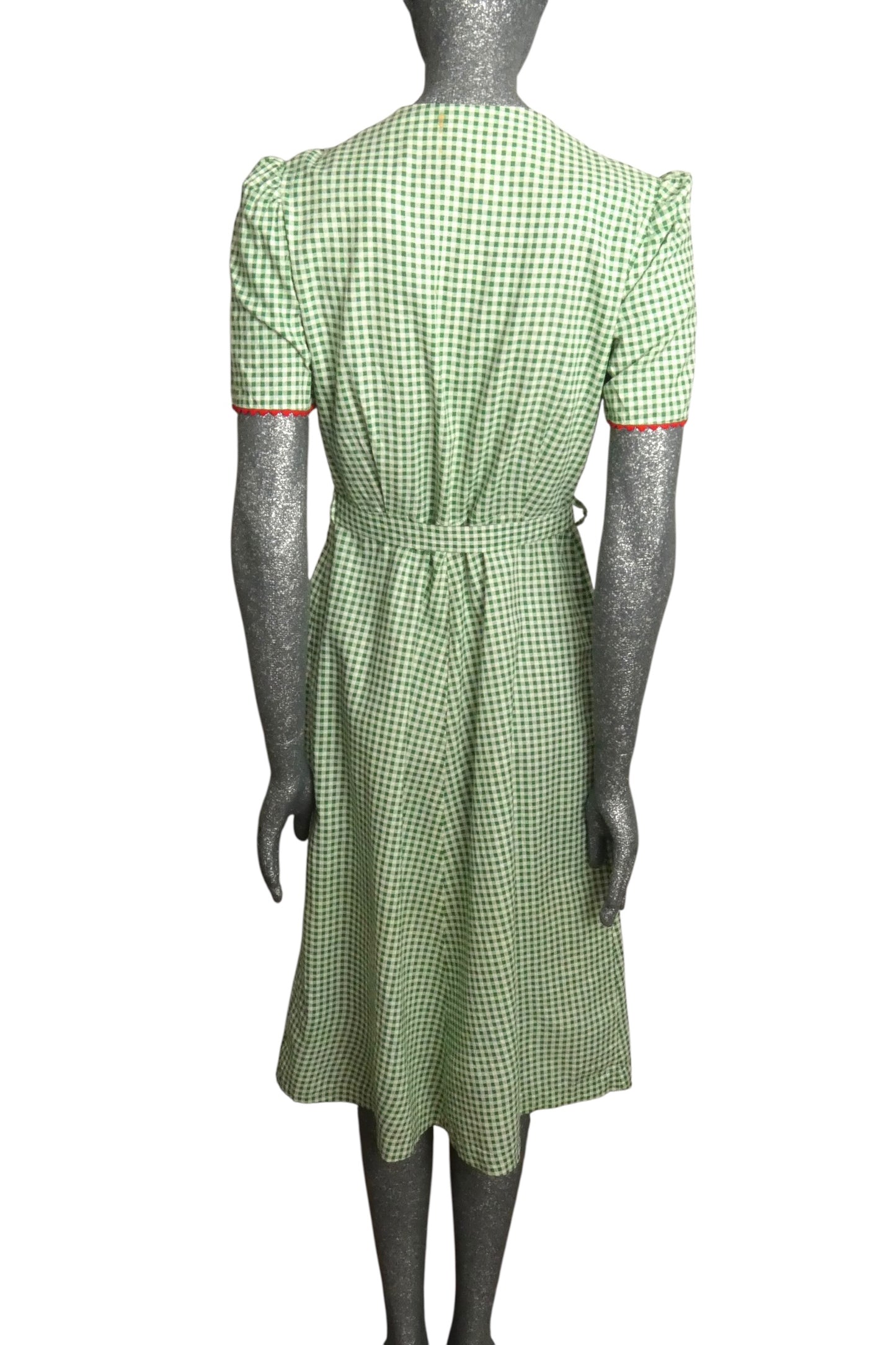1930s Green Gingham Cotton Dress, Size-4
