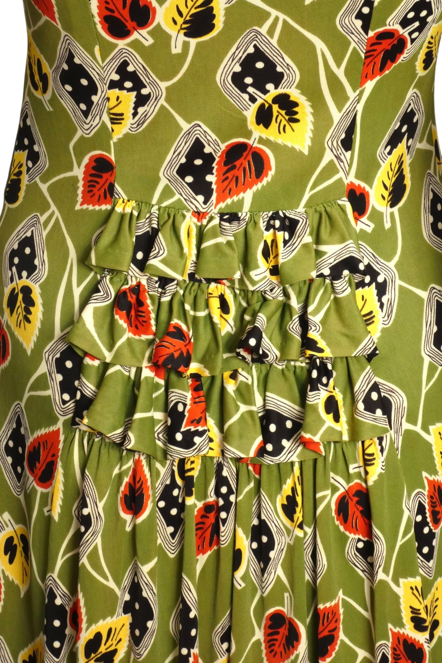1940s Leaf Print Jersey Knit Dress, Size-4