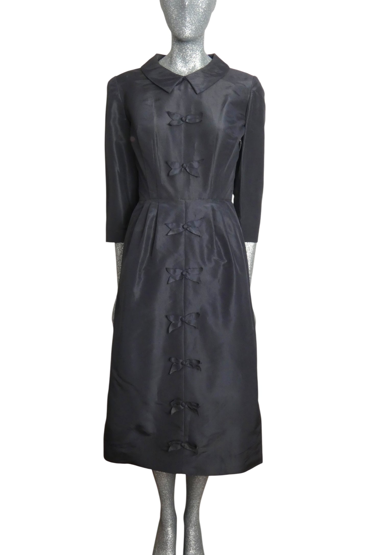 1950s Navy Silk Taffeta Bow Dress, Size-4