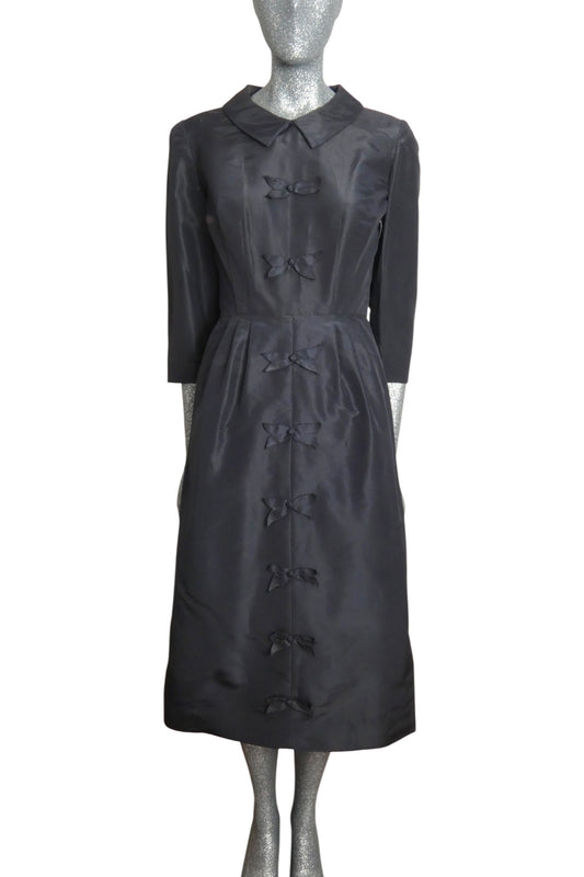 1950s Navy Silk Taffeta Bow Dress, Size-4