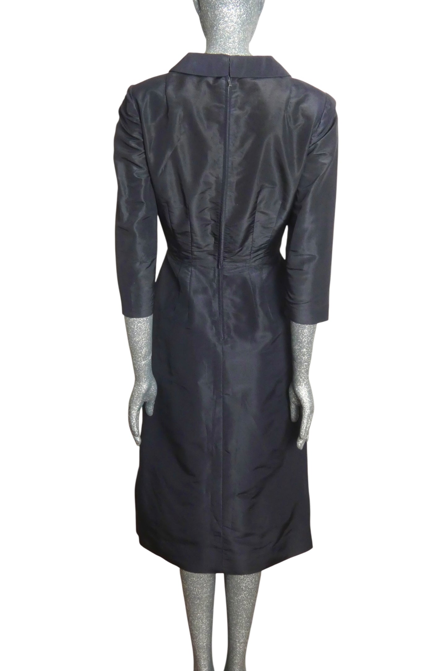 1950s Navy Silk Taffeta Bow Dress, Size-4