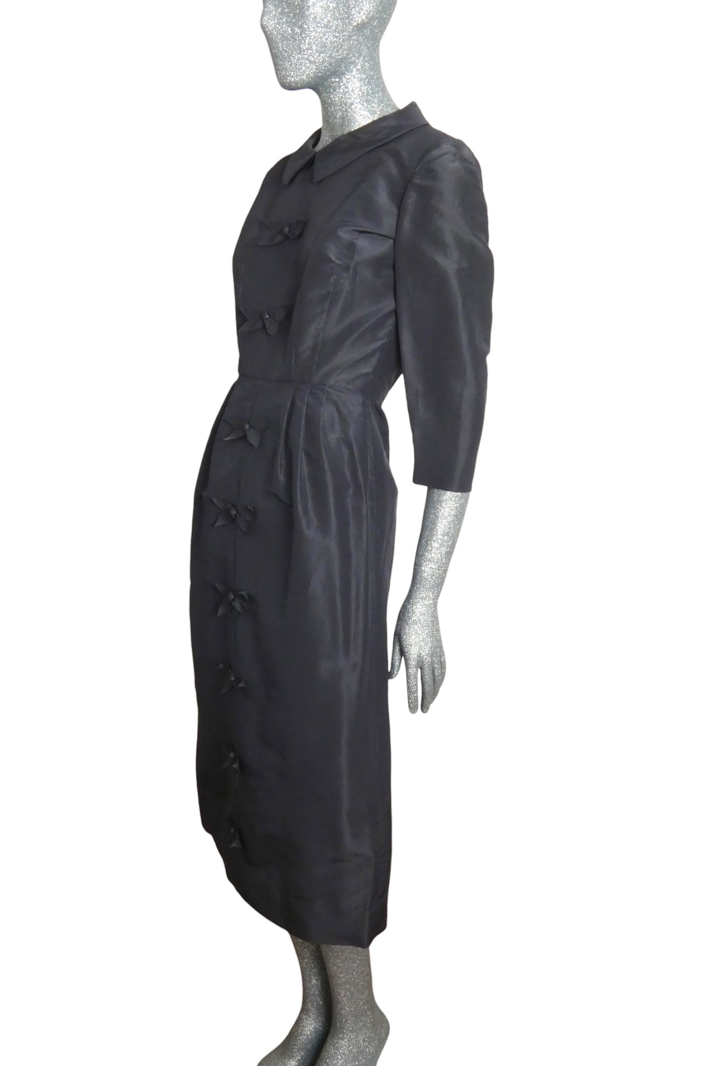 1950s Navy Silk Taffeta Bow Dress, Size-4
