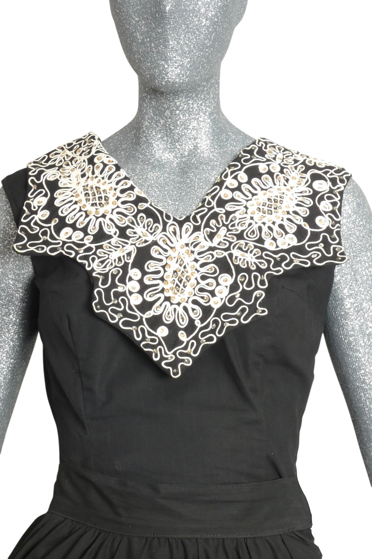 1950s Black Soutache Cotton Circle Skirt & Top, Size-2