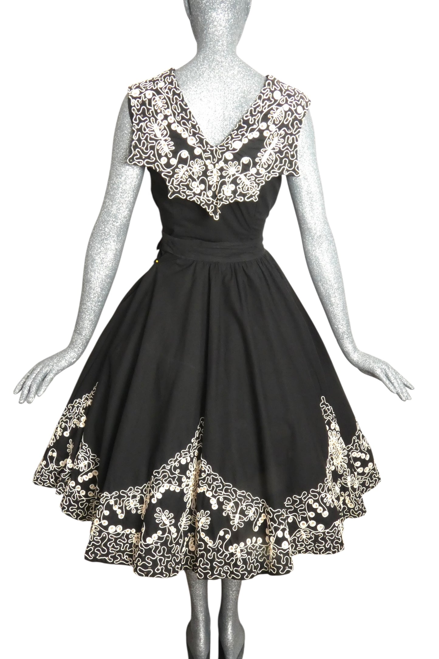 1950s Black Soutache Cotton Circle Skirt & Top, Size-2