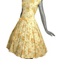 1950s Yellow Floral Cotton & Lace Dress, Size-4