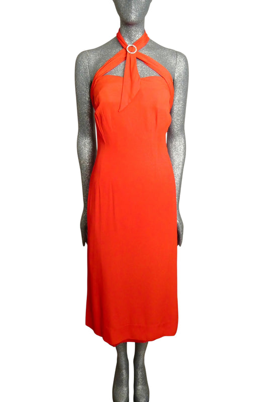 1950s Red Crepe Dinner Dress, Size-6