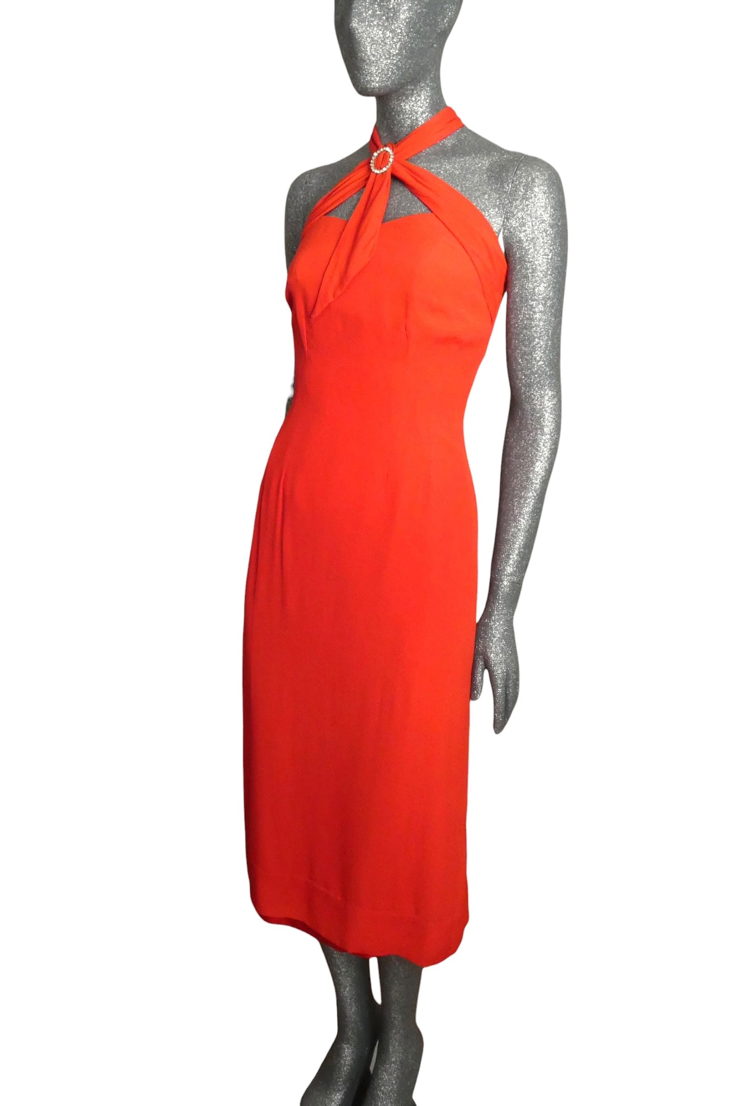 1950s Red Crepe Dinner Dress, Size-6