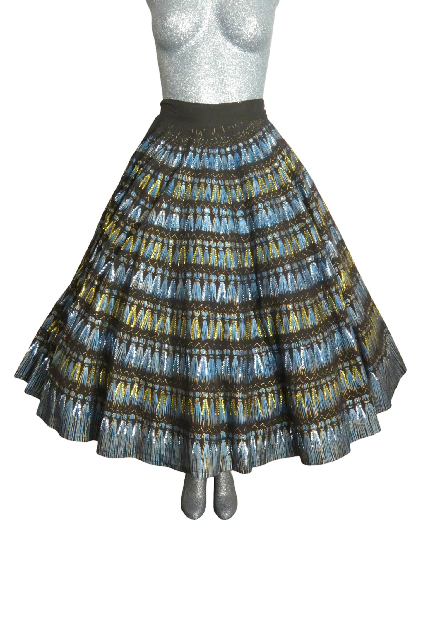 1950s Hand Painted & Sequin Circle Skirt, Size-6