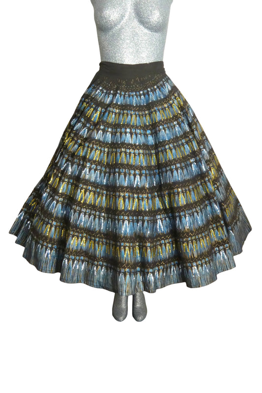 1950s Hand Painted & Sequin Circle Skirt, Size-6