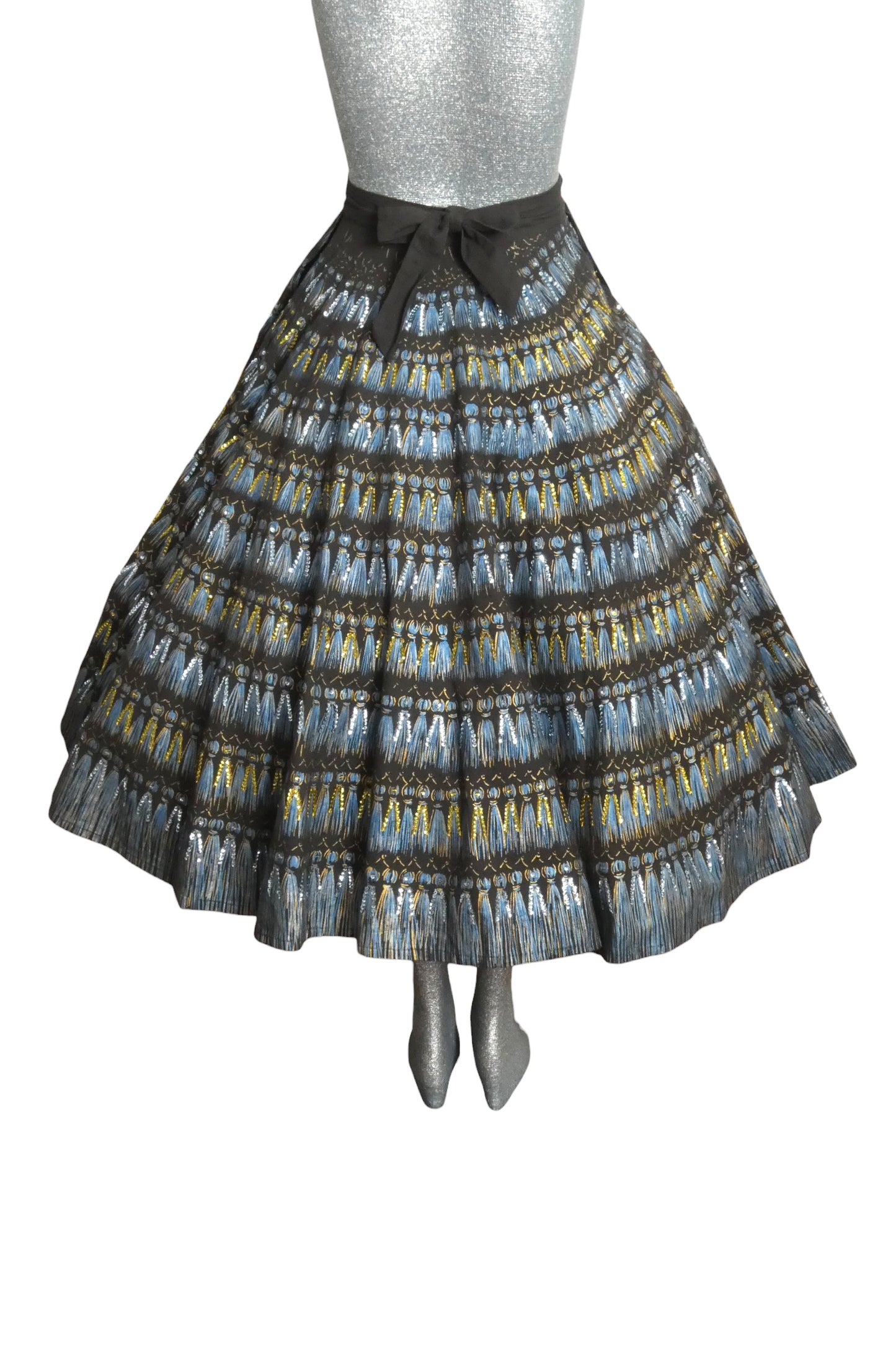 1950s Hand Painted & Sequin Circle Skirt, Size-6