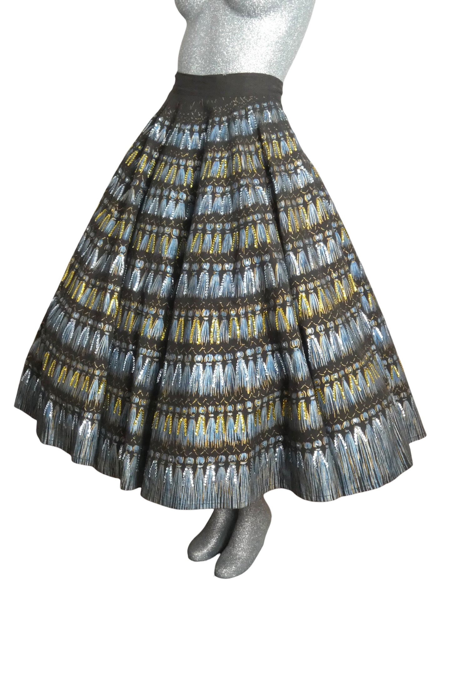 1950s Hand Painted & Sequin Circle Skirt, Size-6