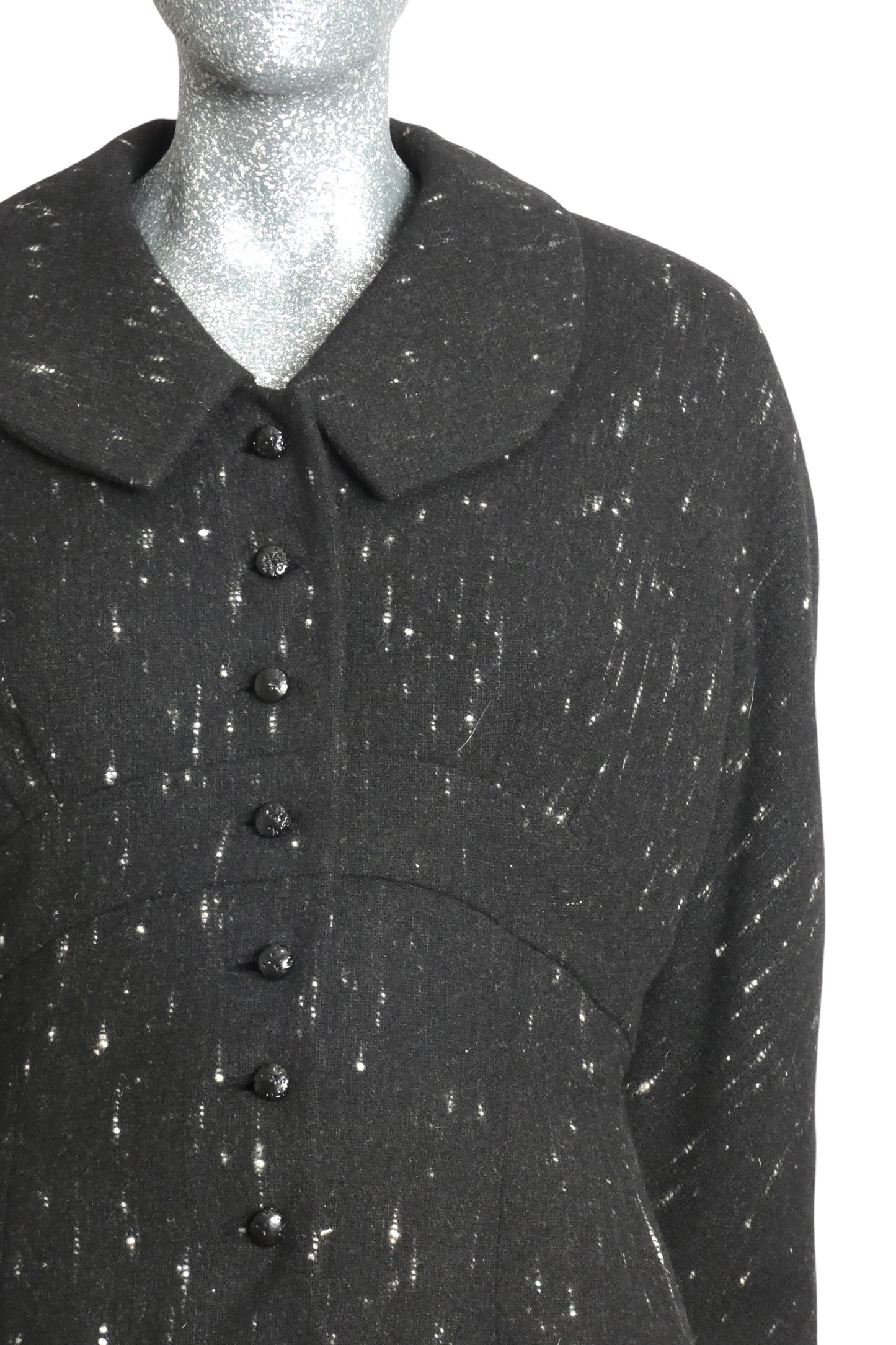 1950s Black & White Wool Tweed Suit, Size-6