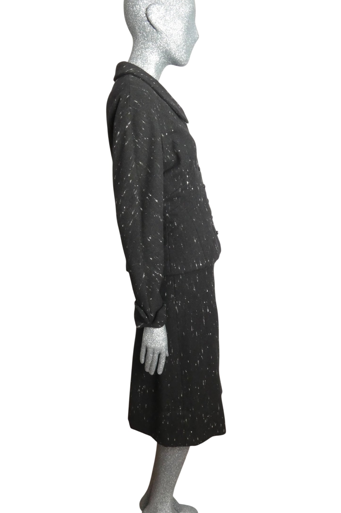 1950s Black & White Wool Tweed Suit, Size-6