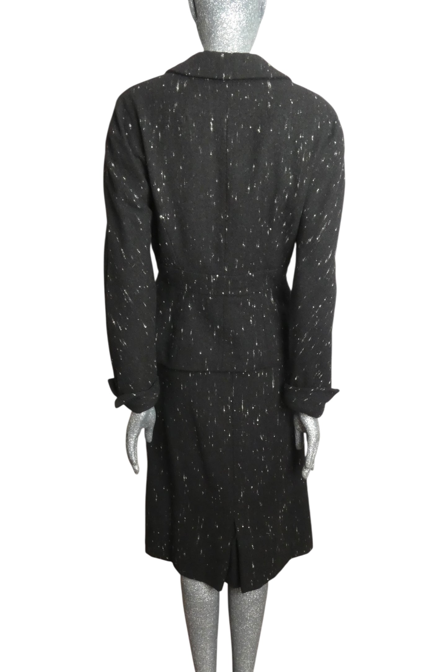 1950s Black & White Wool Tweed Suit, Size-6