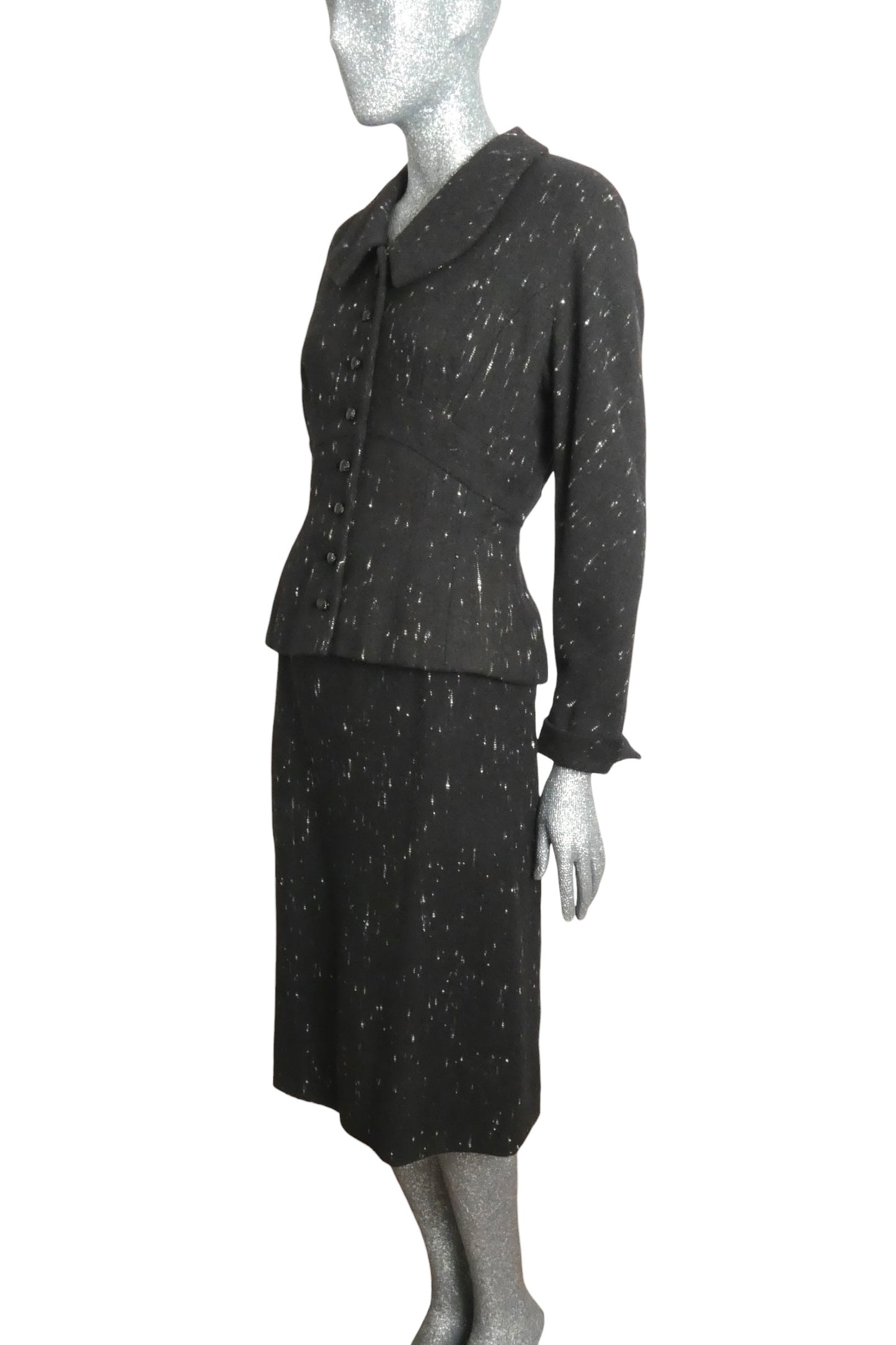 1950s Black & White Wool Tweed Suit, Size-6