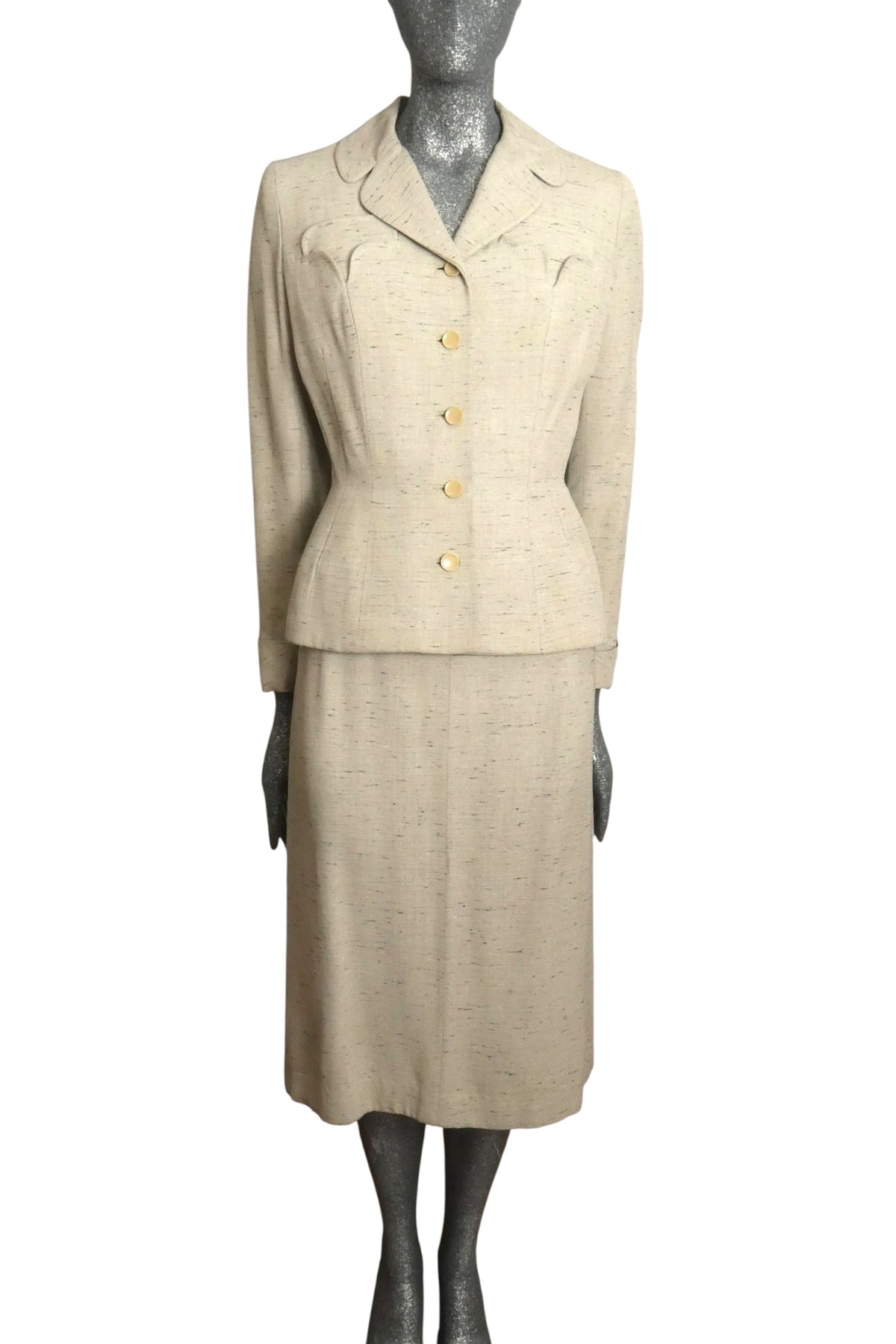 1950s Grey Wool Tweed Suit, Size-6