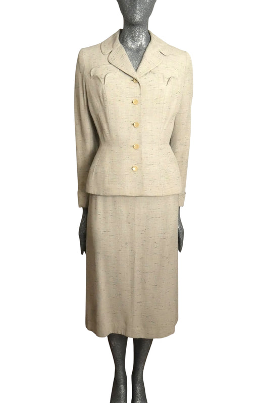 1950s Grey Wool Tweed Suit, Size-6