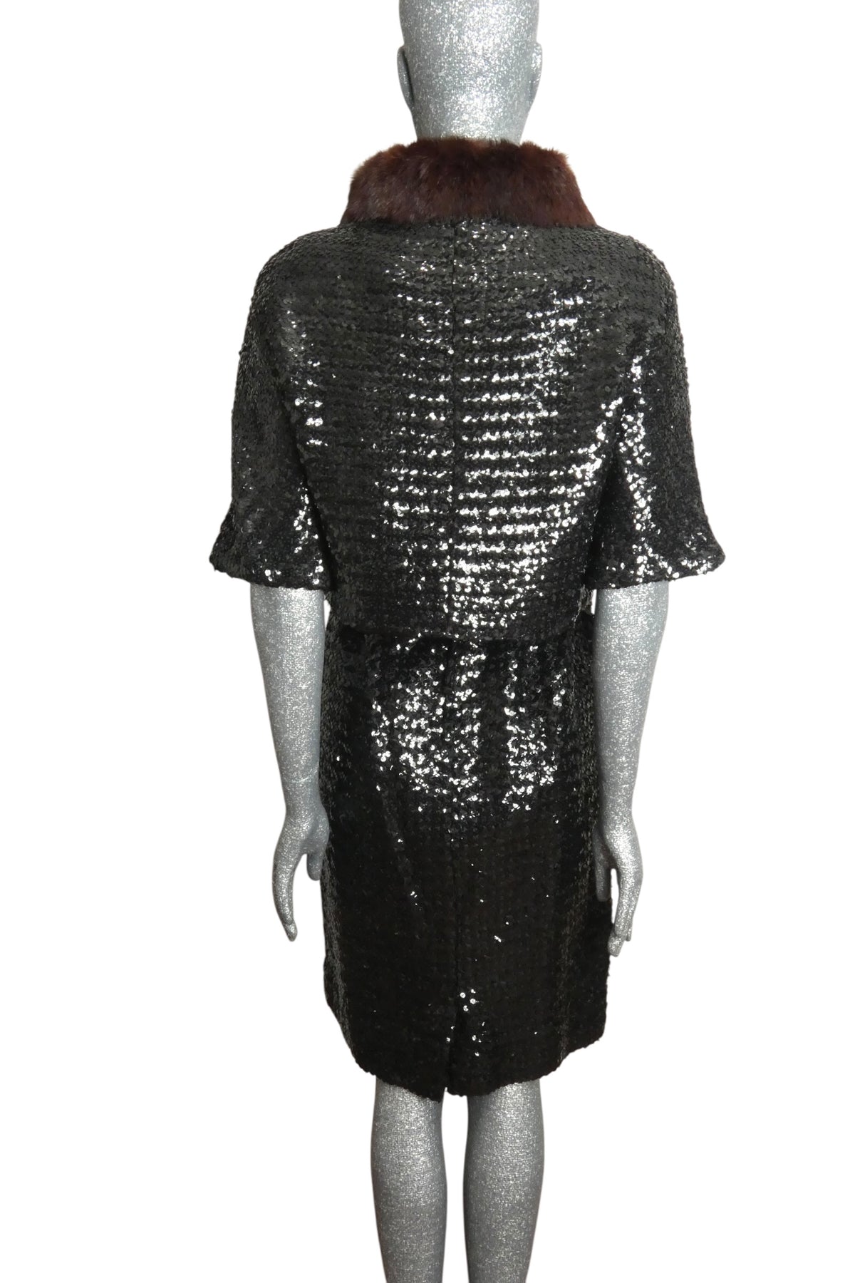 1960s Black Sequin Cocktail Dress & Jacket, Size-4