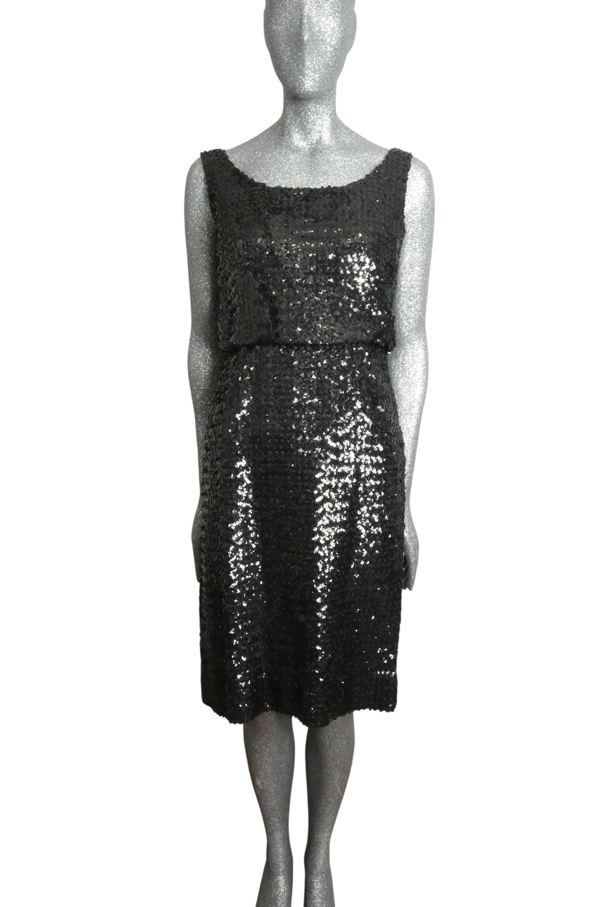 1960s Black Sequin Cocktail Dress & Jacket, Size-4