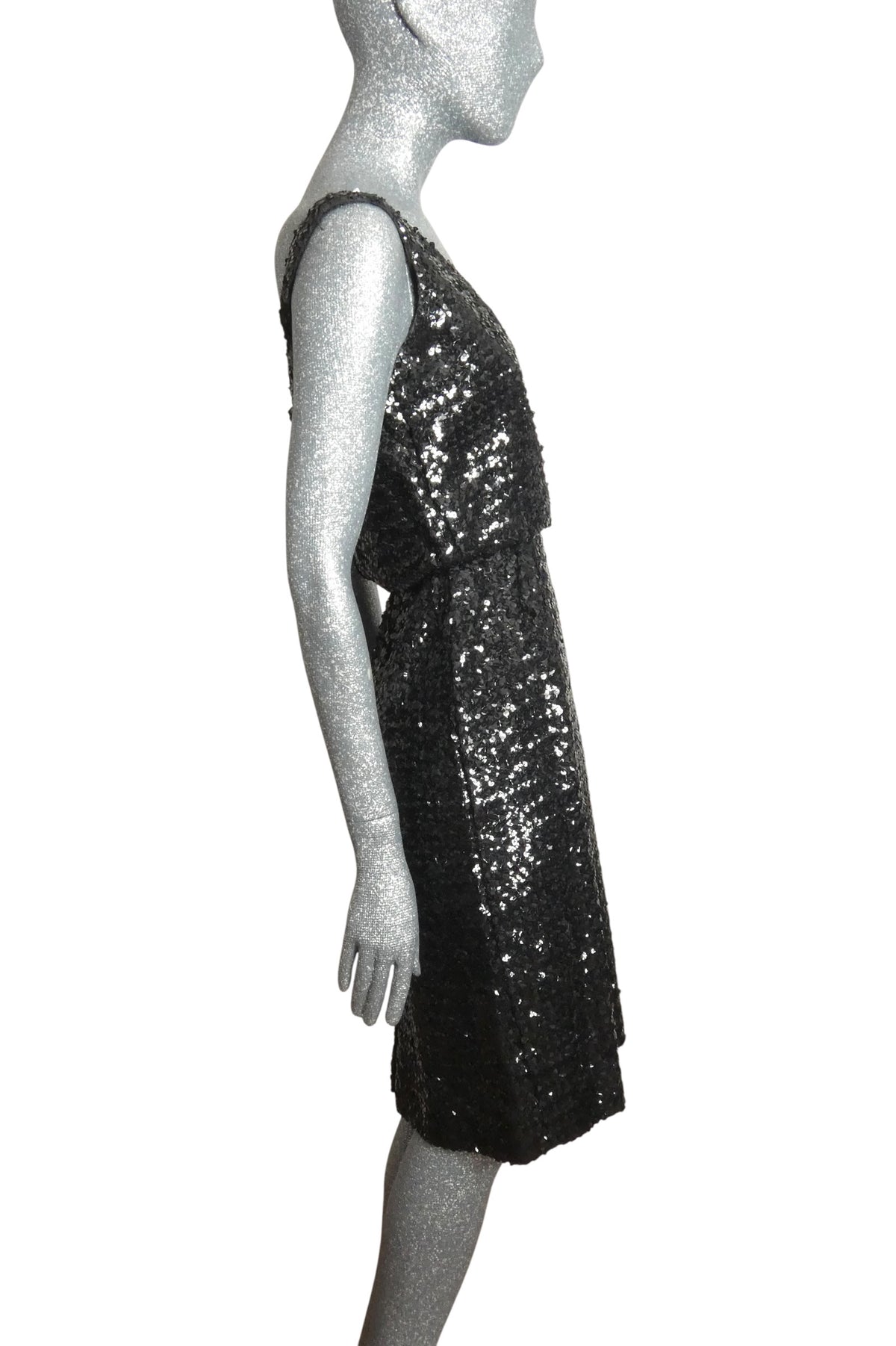 1960s Black Sequin Cocktail Dress & Jacket, Size-4