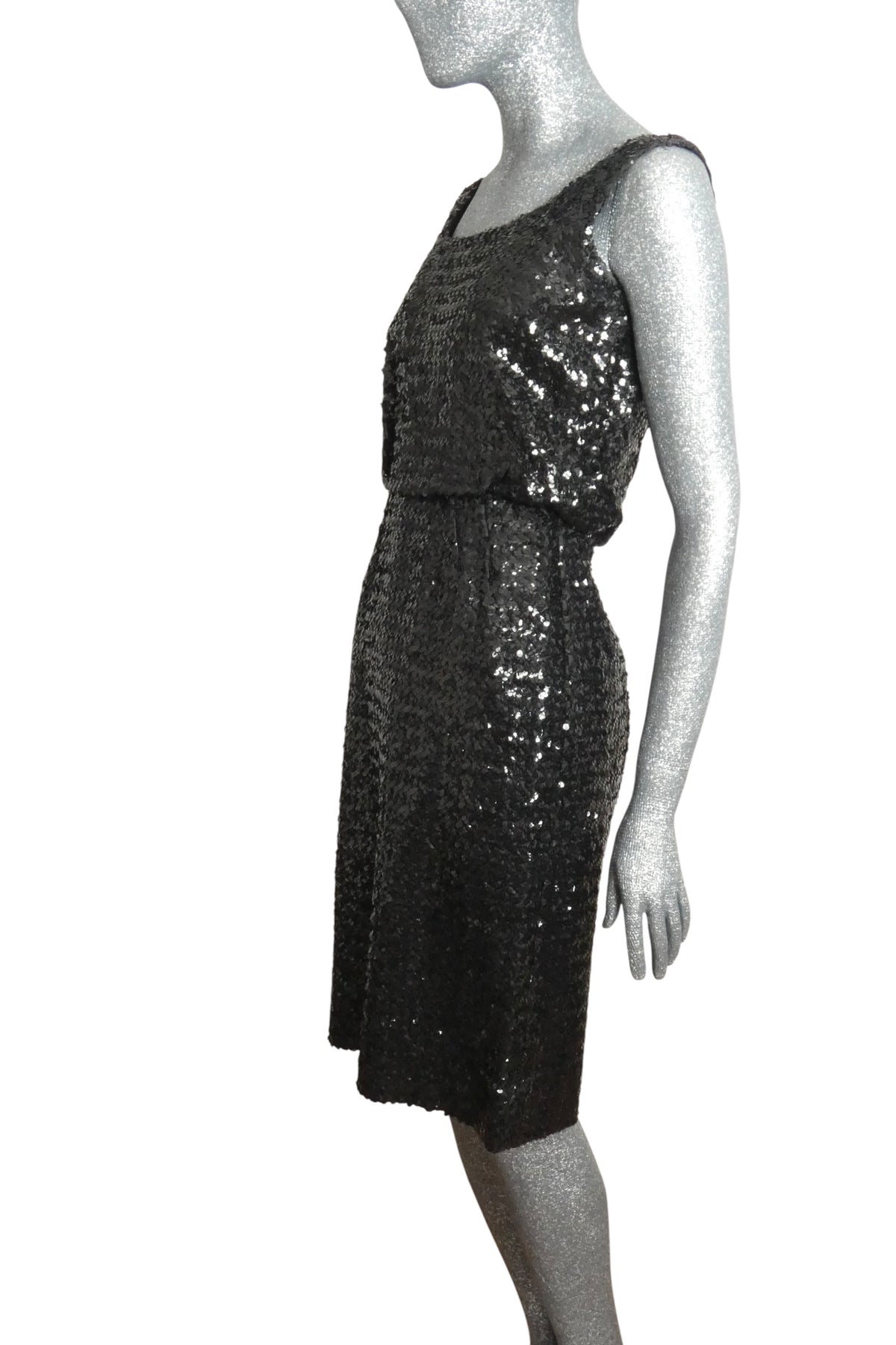 1960s Black Sequin Cocktail Dress & Jacket, Size-4
