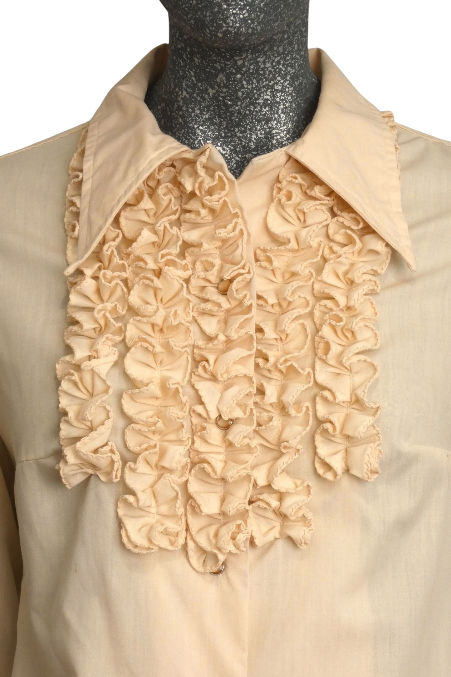 1970s Ivory Ruffle Front Blouse, Size-6