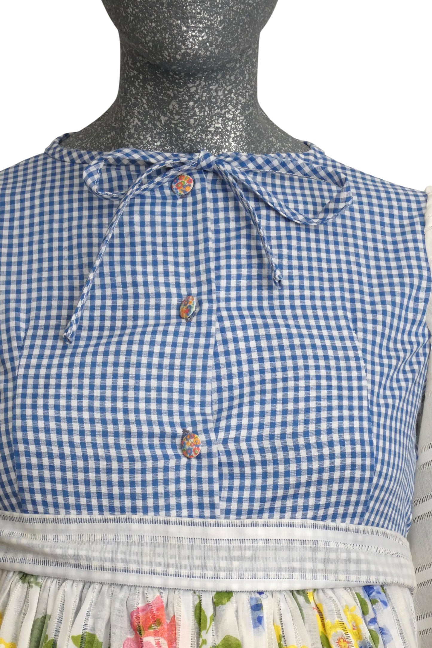 1970s Gingham Apron Dress, Size-2 Petite