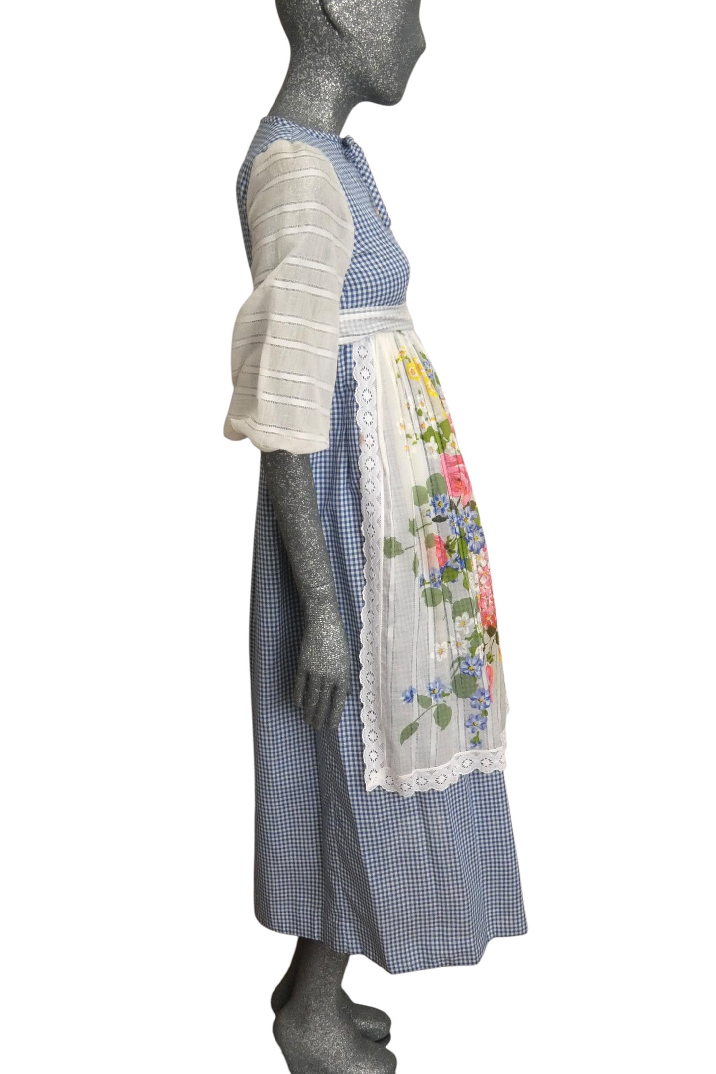 1970s Gingham Apron Dress, Size-2 Petite