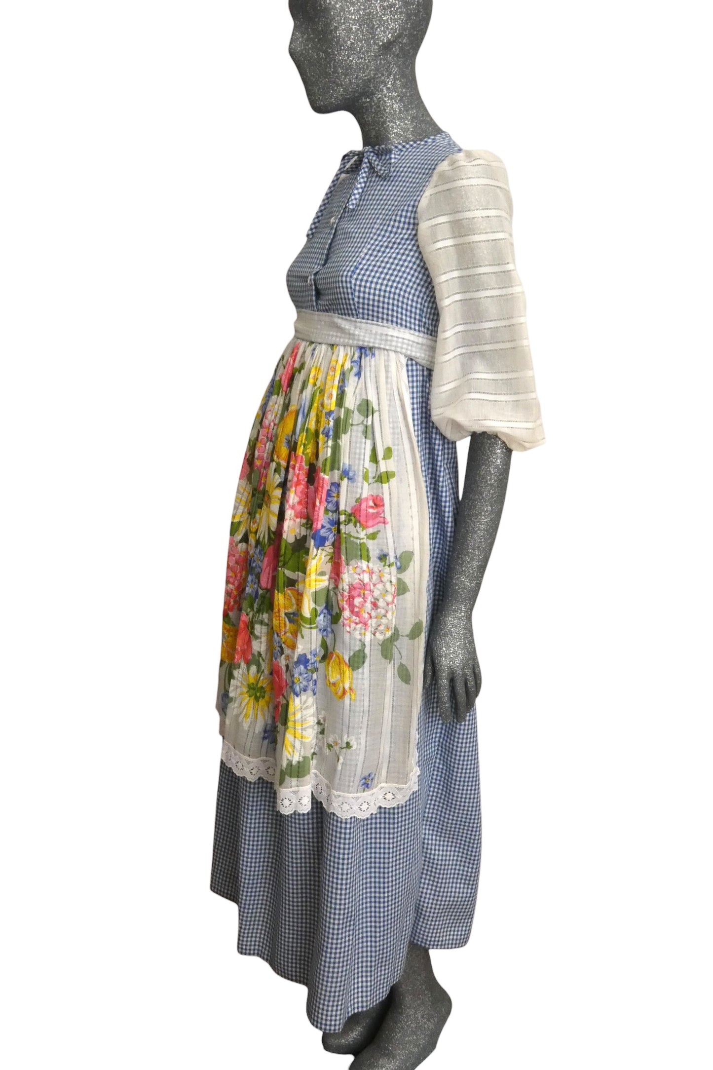 1970s Gingham Apron Dress, Size-2 Petite