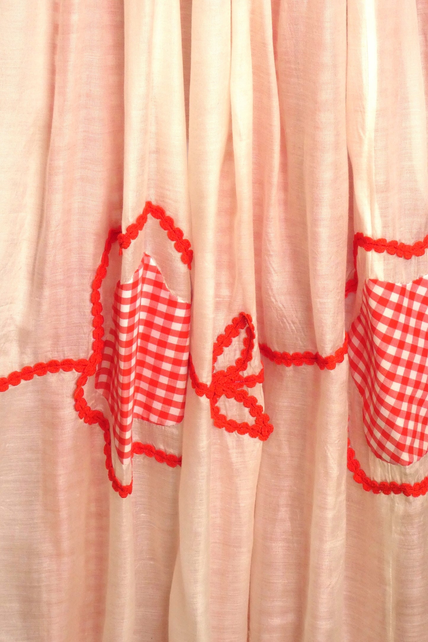 1970s Red & White Gingham & Batiste Maxi Dress, Size-4