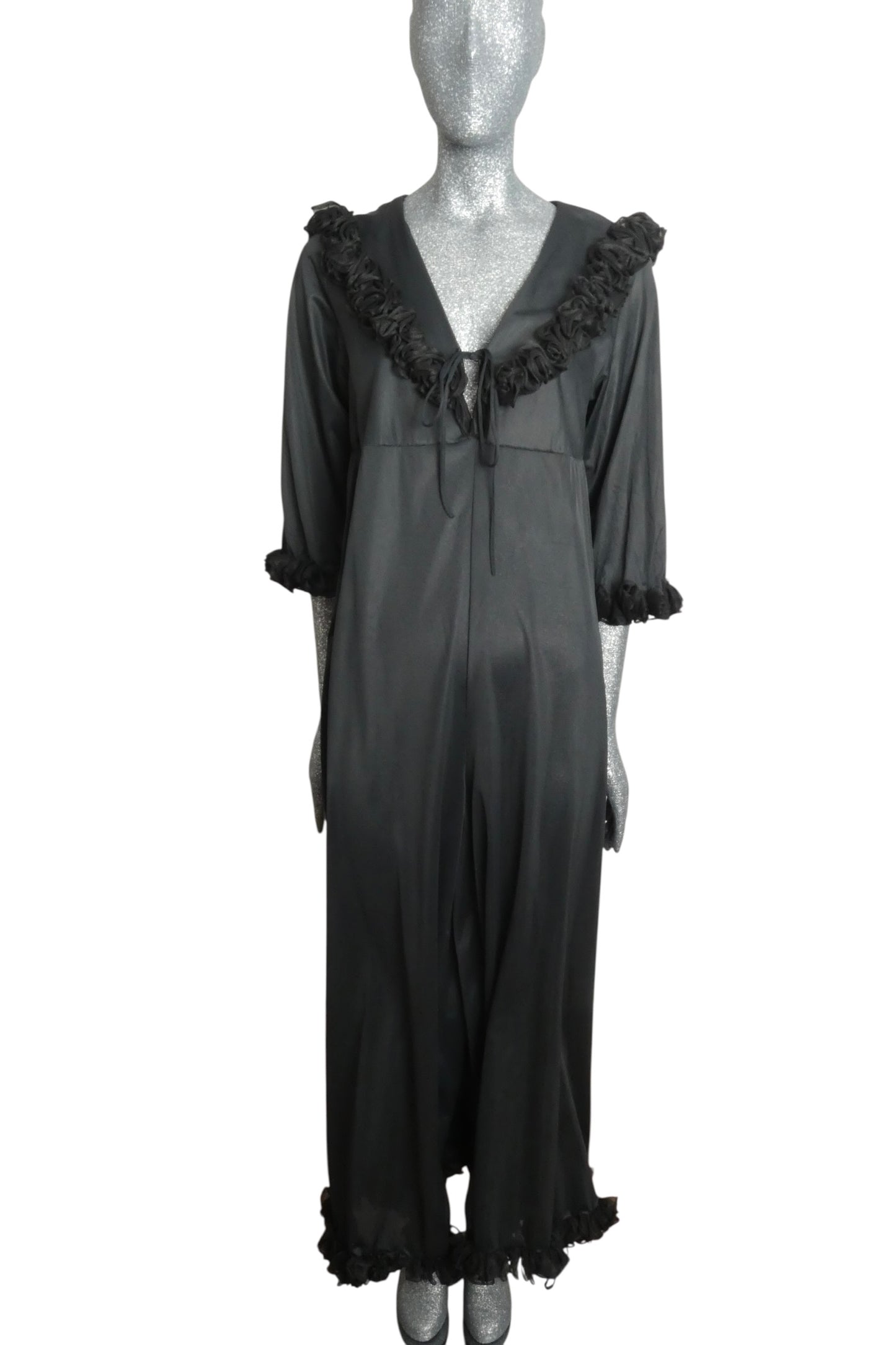 1970s Black Nylon Hostess Jumpsuit, Size-8