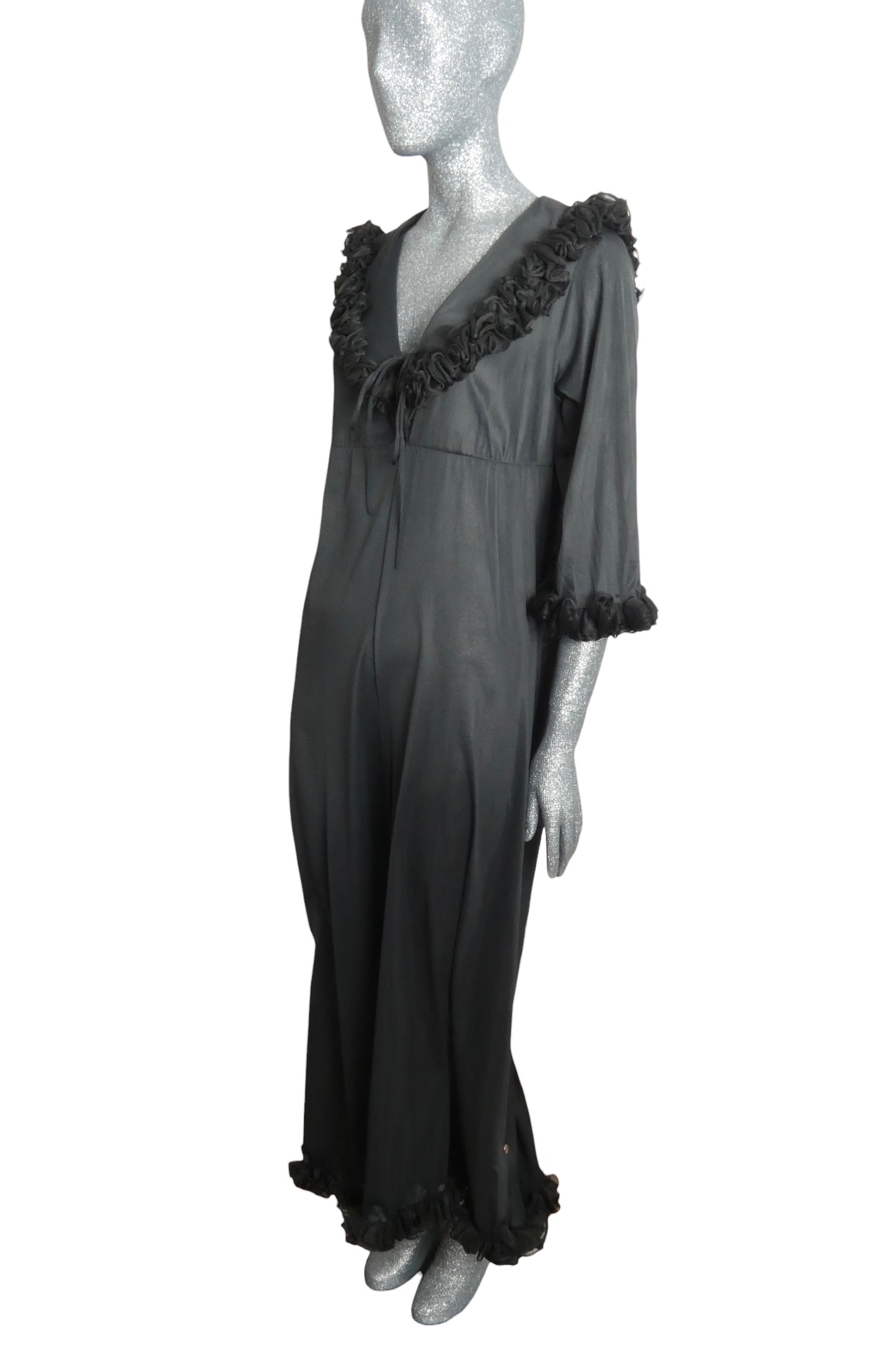1970s Black Nylon Hostess Jumpsuit, Size-8