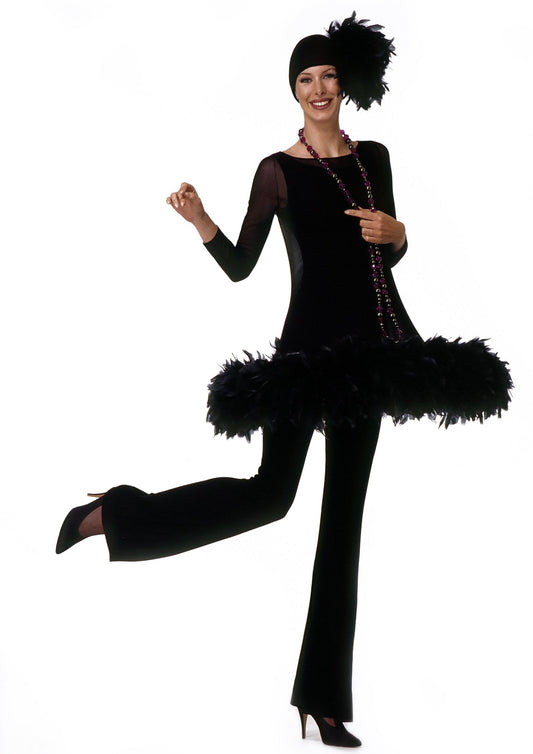 PIERRE CARDIN (HAUTE COUTURE)-1991 Brown Crepe & Feather Pant Ensemble, Size-6