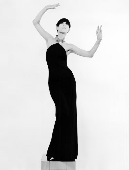 RUDI GERNREICH- 1975 Accented Black Jersey Evening Gown, Size 6