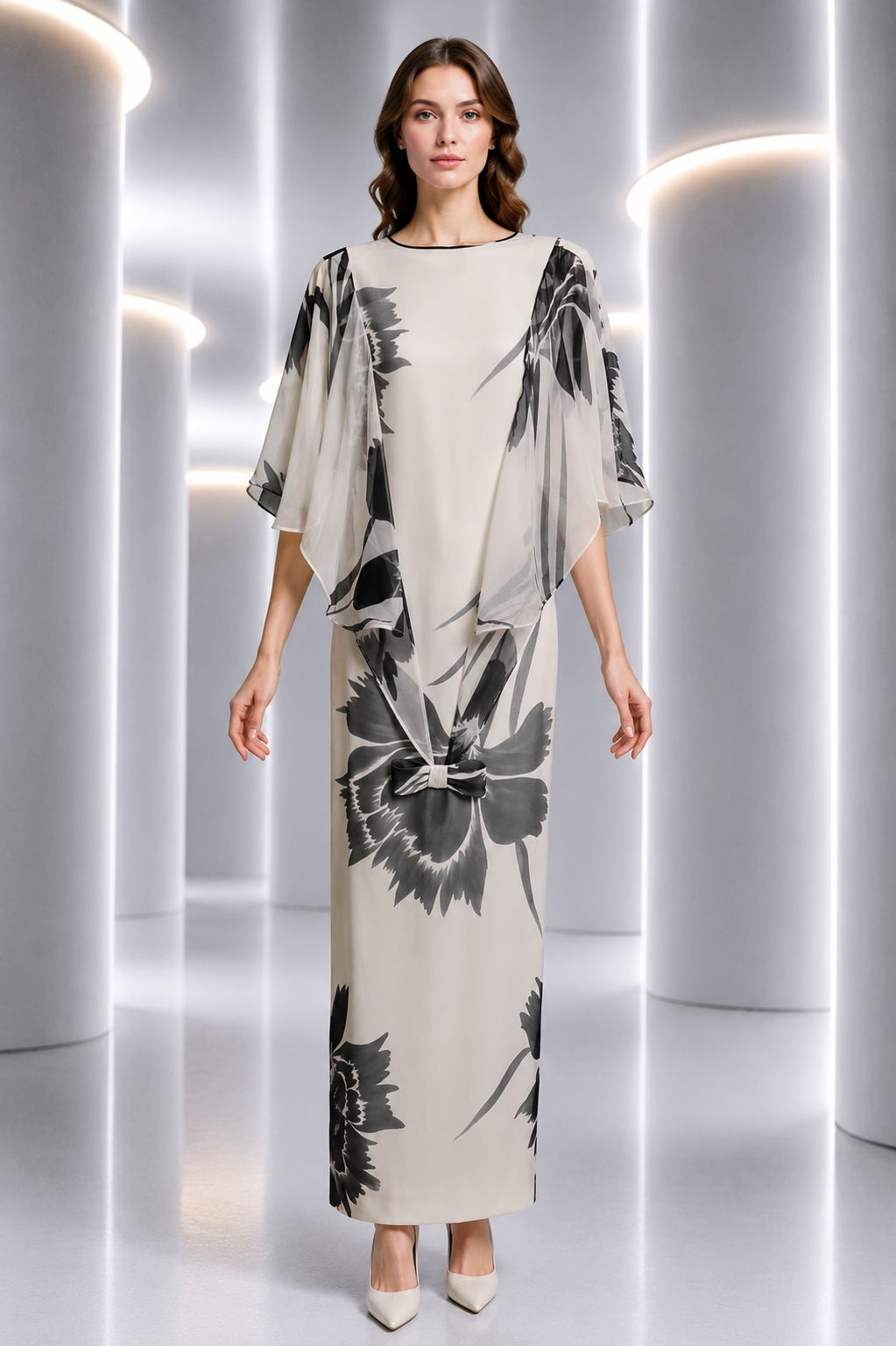 PIERRE CARDIN - 2006 Floral Print Chiffon Gown, Size 10
