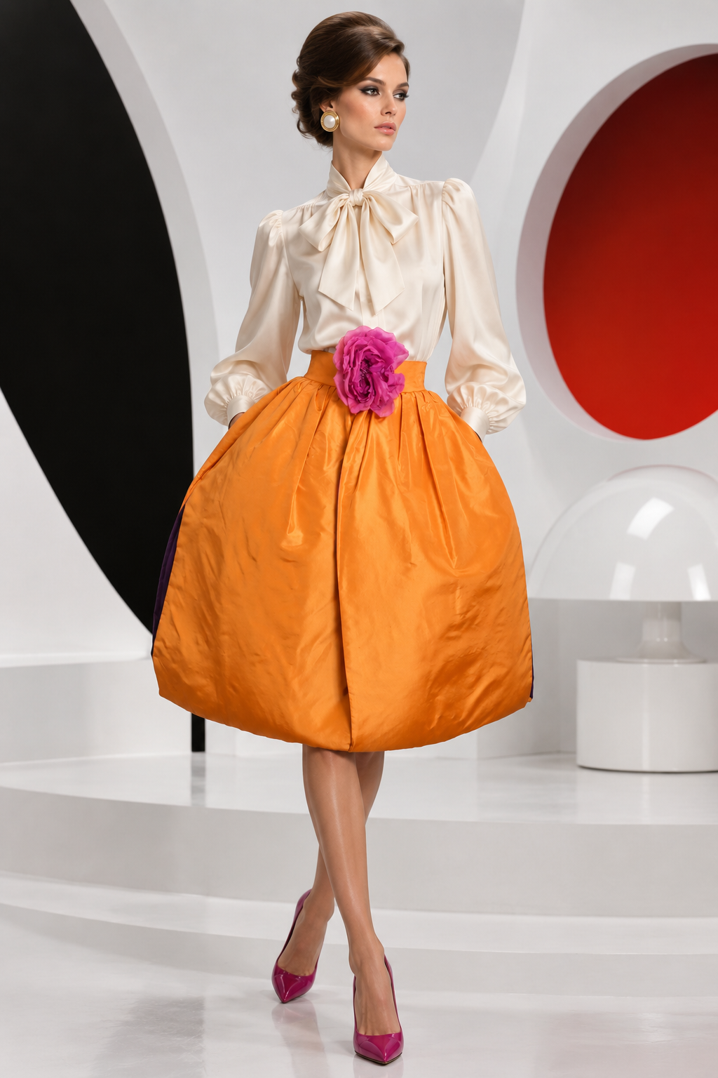 PIERRE CARDIN HERITAGE - 1997 Orange Taffeta Petal Skirt, Size 4