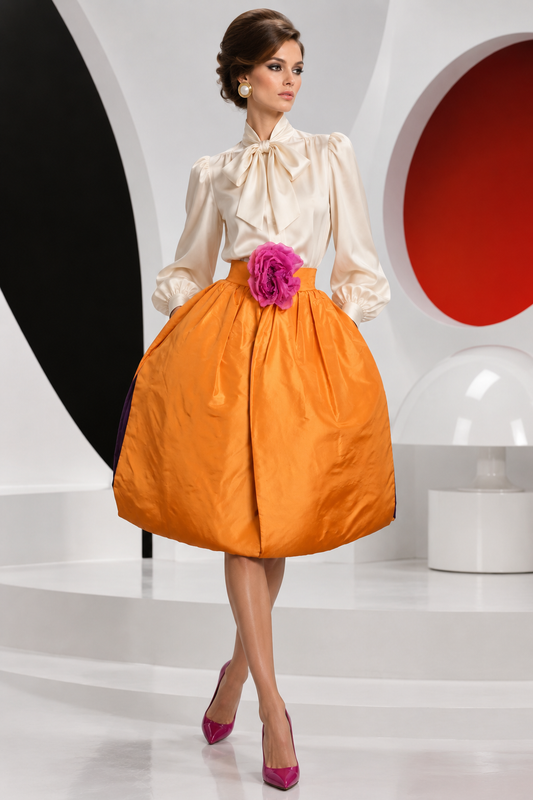 PIERRE CARDIN - 1997 Orange Taffeta Petal Skirt, Size 4