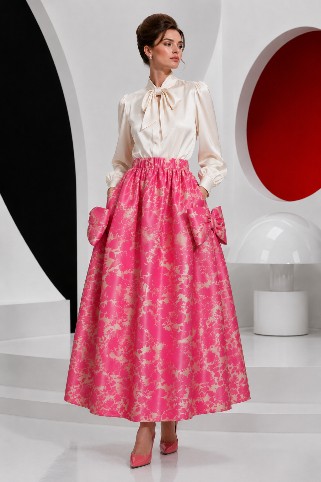 PIERRE CARDIN - 1994 Floral Print Taffeta Ball Skirt, Size 8