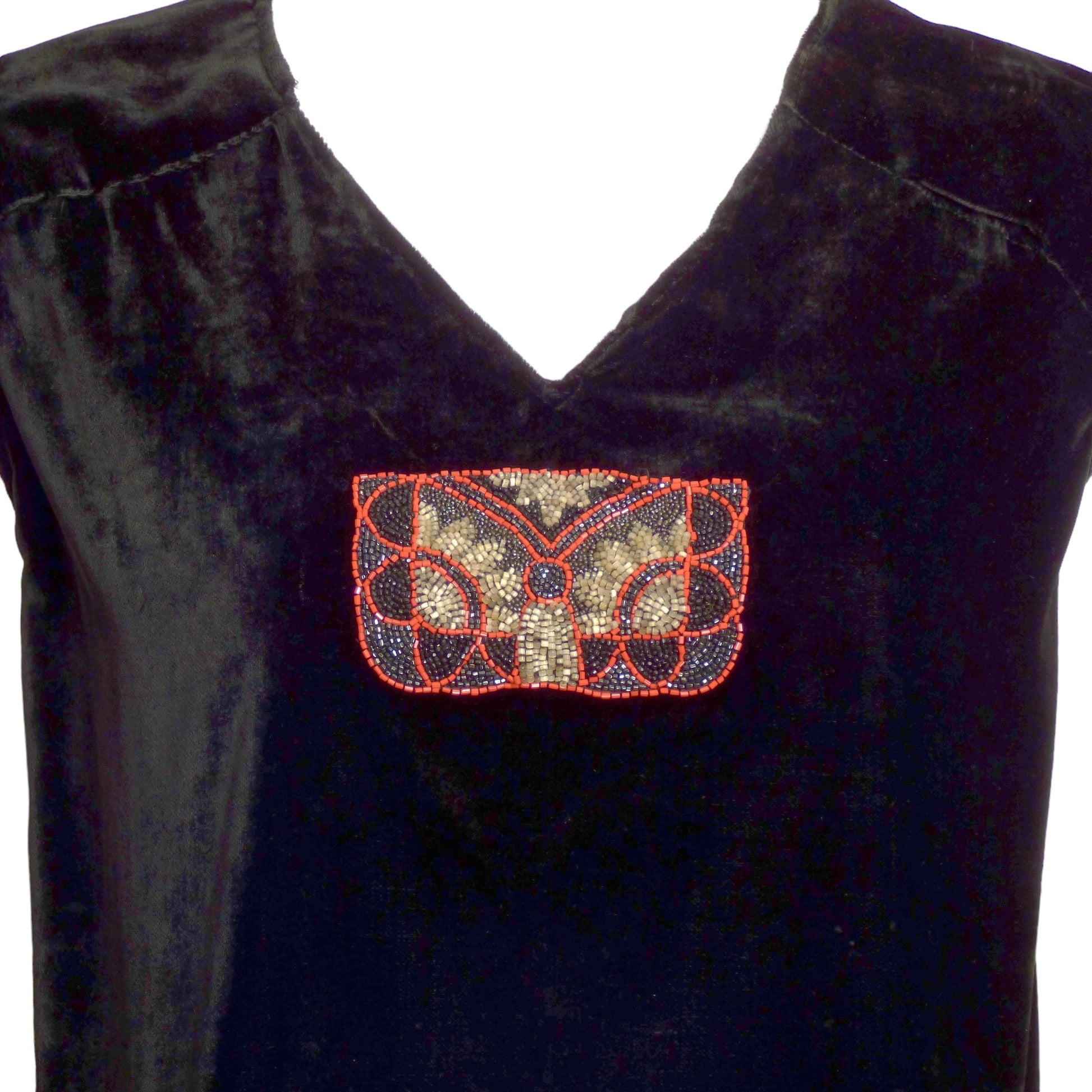 1920s Black Beaded Velvet Dress, Size 10 1920s Black Beaded Velvet Dress, Size 10