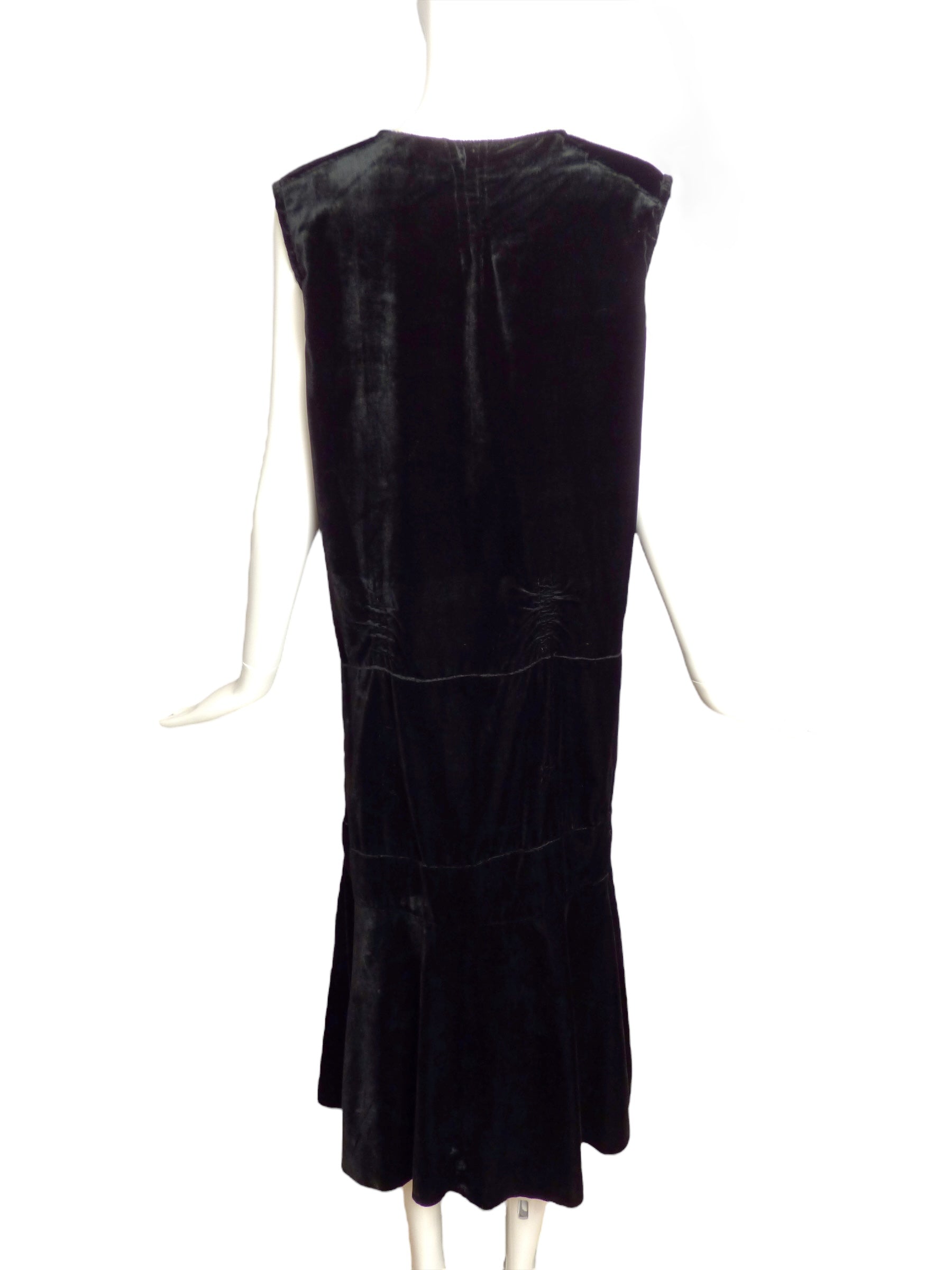 1920s Black Beaded Velvet Dress, Size 10 1920s Black Beaded Velvet Dress, Size 10
