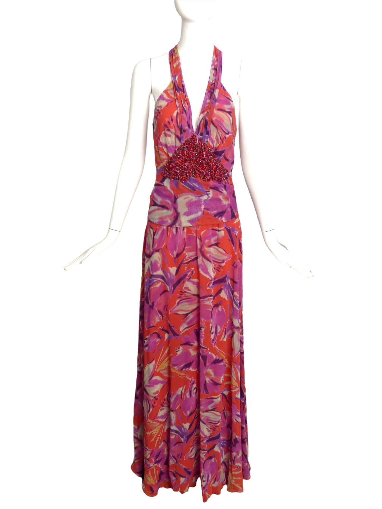 ETRO- Multi Color Beaded Chiffon Gown, Size 8