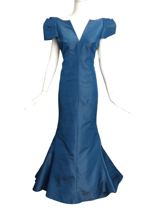 ZAC POSEN- Teal Taffeta Evening Gown, Size 10