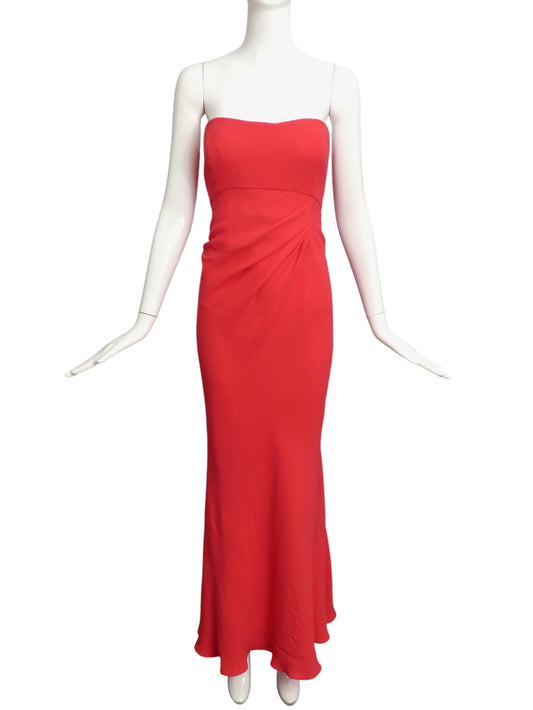 OSCAR DE LA RENTA- 2012 Red Silk Crepe Evening Gown, Size 10