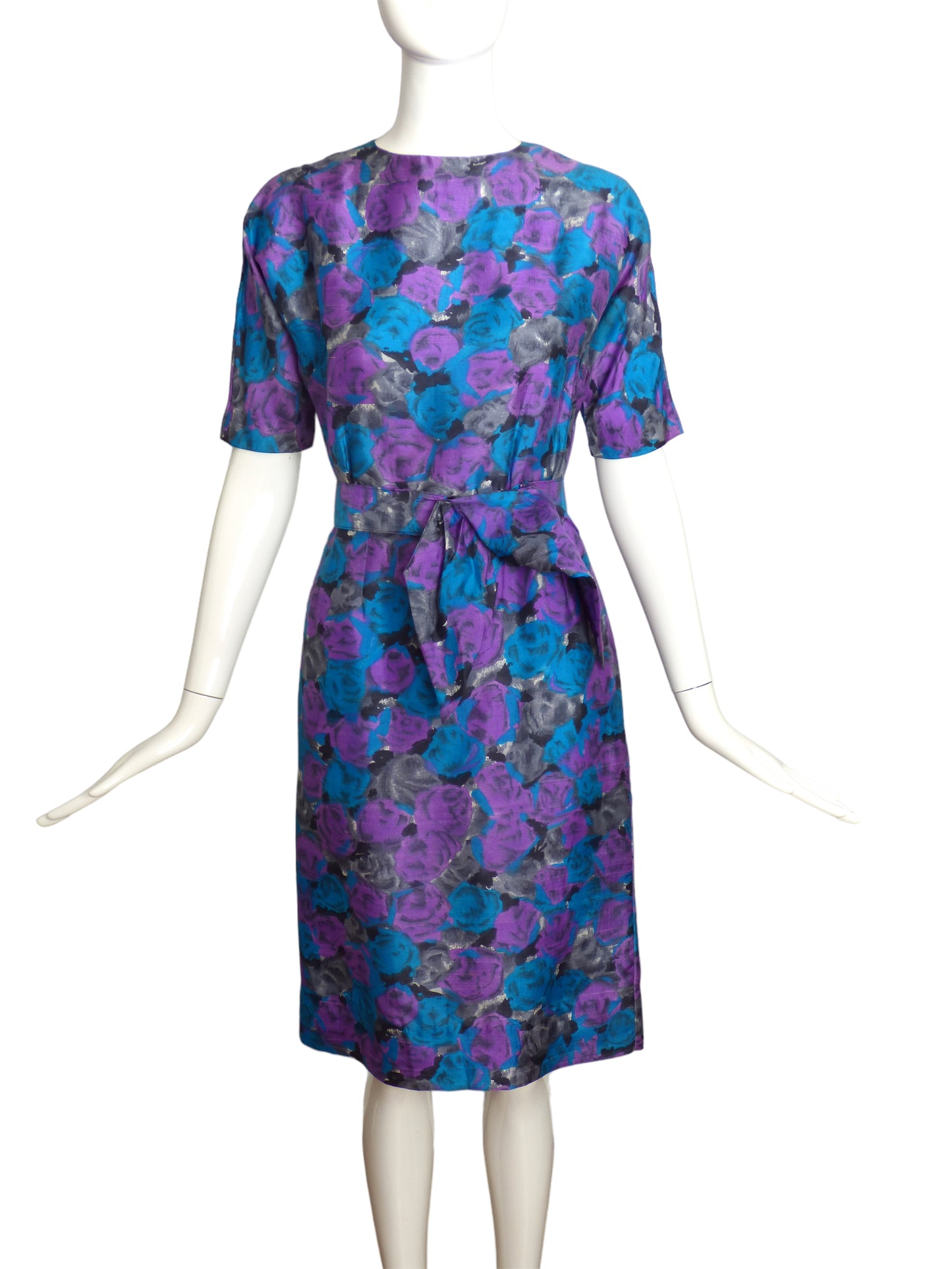 1950s Floral Silk Dress, Size 2