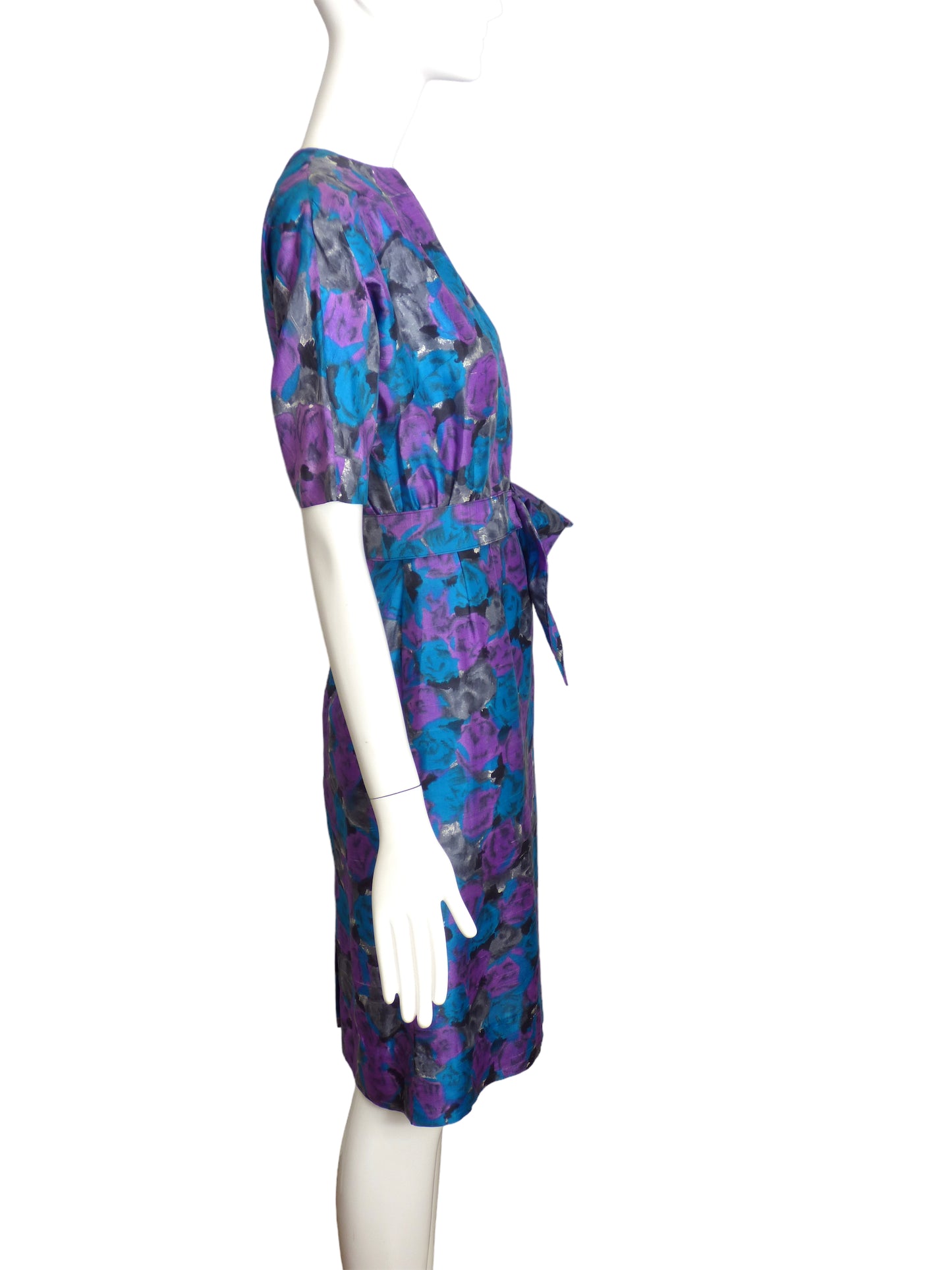 1950s Floral Silk Dress, Size 2