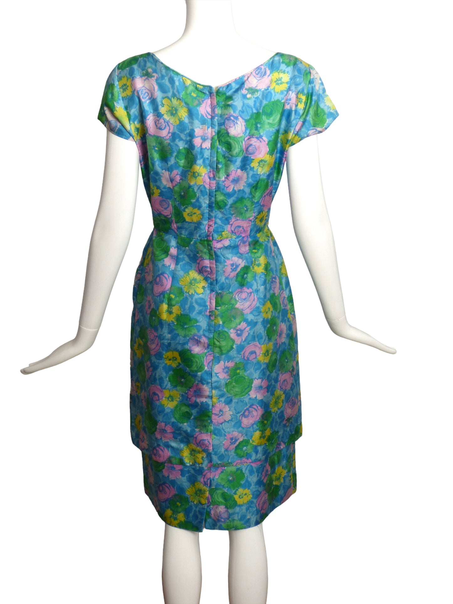 1950s Floral Print Silk Dress, Size 8