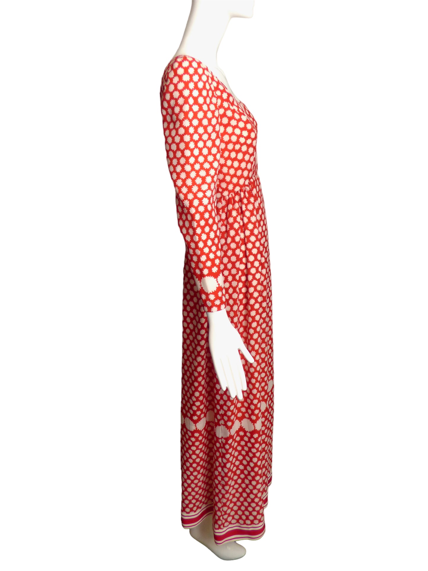 VICTOR COSTA-1970s Red & White Maxi Dress, Size-4